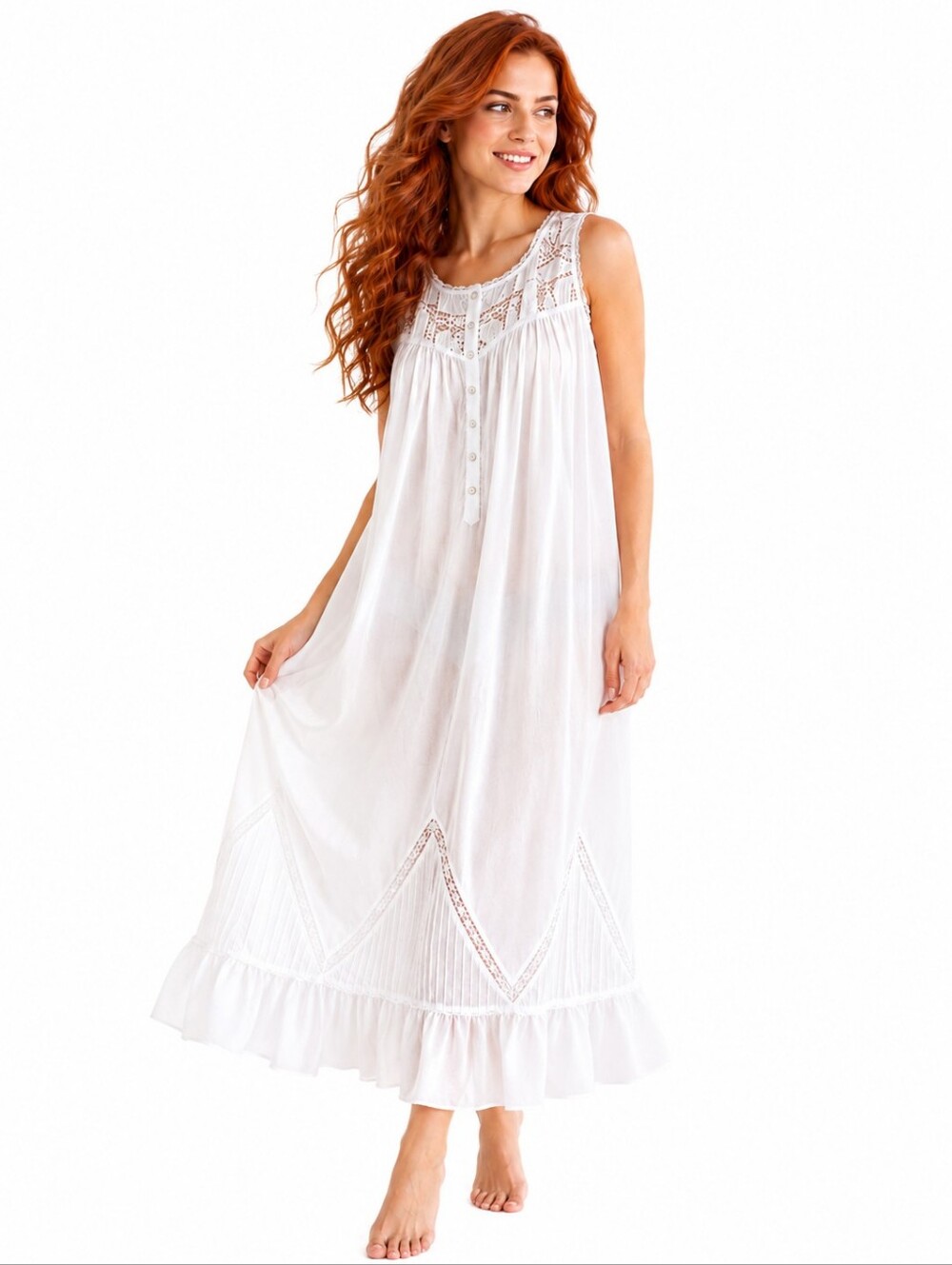 Eileen West Nightgown L White 100% Cotton Lace Pintuck Long Ballet Gown